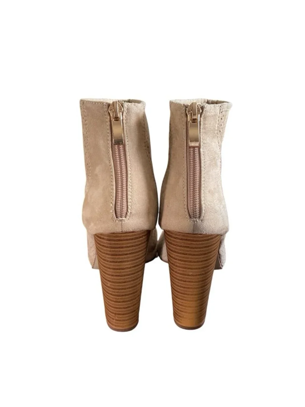 Shoe Dazzle Beige Perforated Peep-Toe Ankle Booties Open Toe Zip Up Size 8